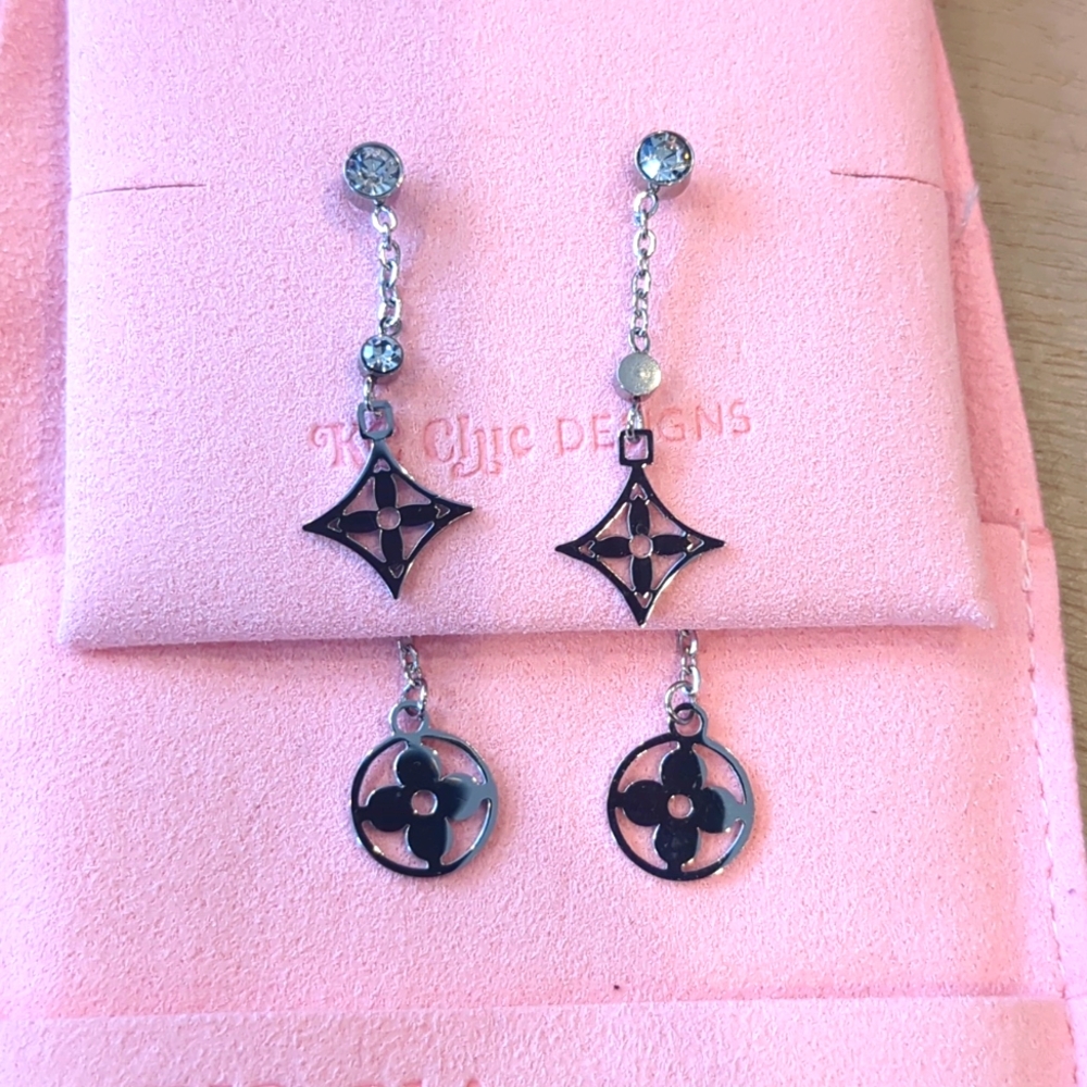 Sterling Silver Dangle Earrings with Star Design and Round Pendant NWT